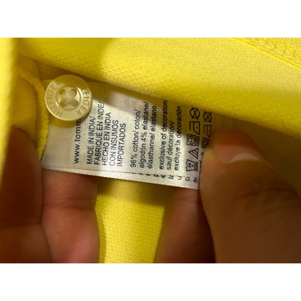 Tommy Hilfiger Men's Bar Stripe Logo Polo Shirt Yellow White Red Size XL READ - Picture 3 of 8